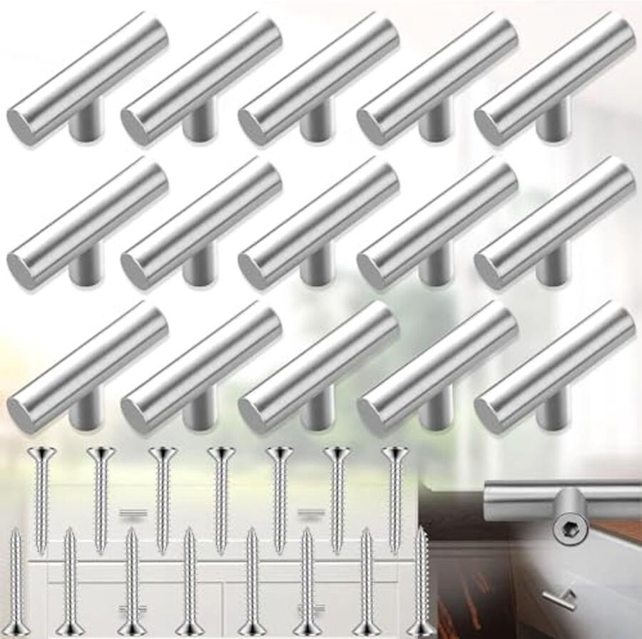 T-vormige Kastgrepen van Roestvrij Staal 15 Stuks Meubelhandvat van 50 Mm Geschikt Voor Laden en Kasten