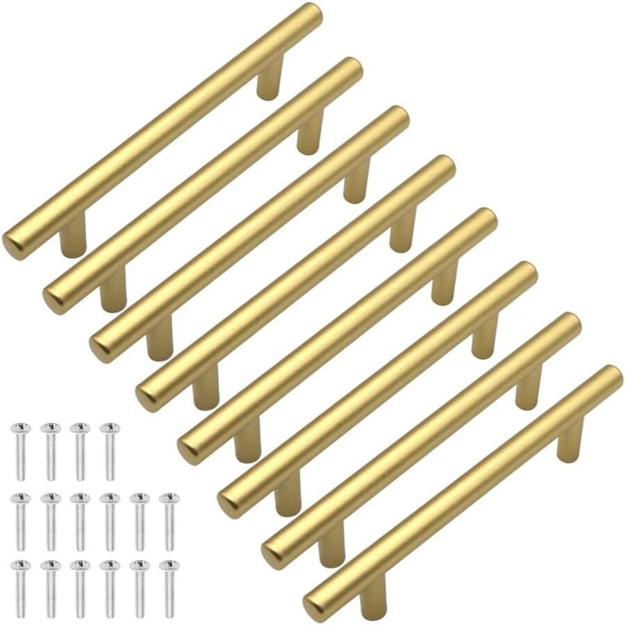 T-vormige meubelgrepen handgrepen voor kasten 8 stuks goud aluminium