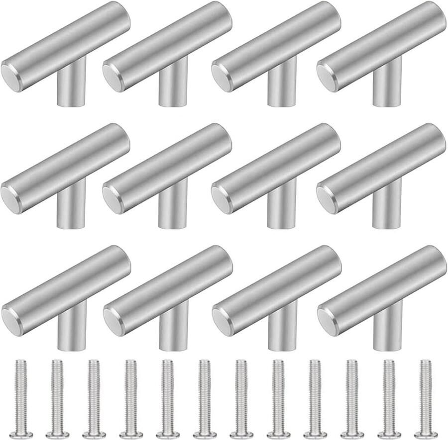 T-vormige meubelgrepen keukengrepen voor kasten 12 stuks zilver