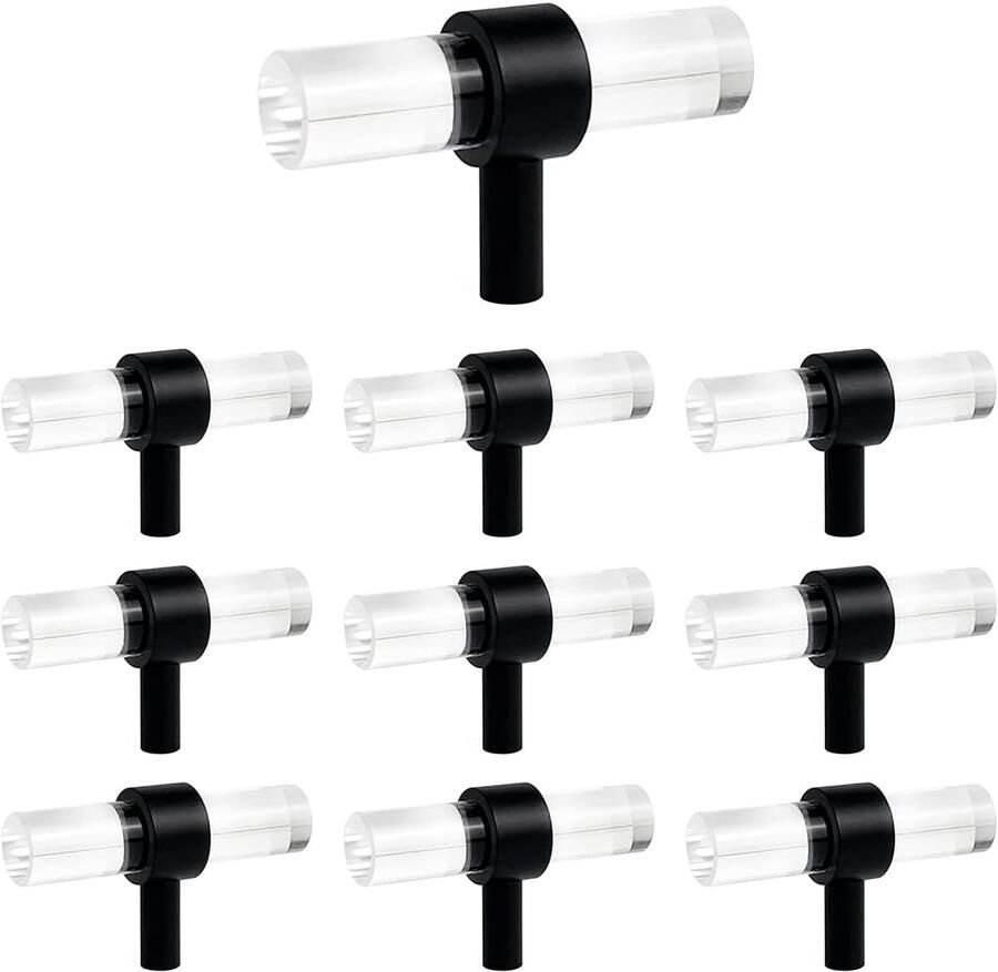 T-vormige meubelknop voor kasten 10 stuks zwart acryl
