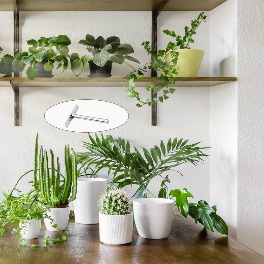 T-vormige plankhouder stalen wandrek 4 stuks zilver onzichtbaar