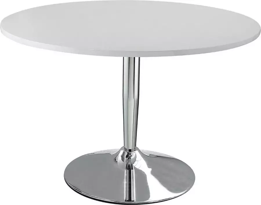 Table à manger JELILA 4 couverts MDF laqué blanc et métal chromé L 76 cm x H 110 cm x D 110 cm