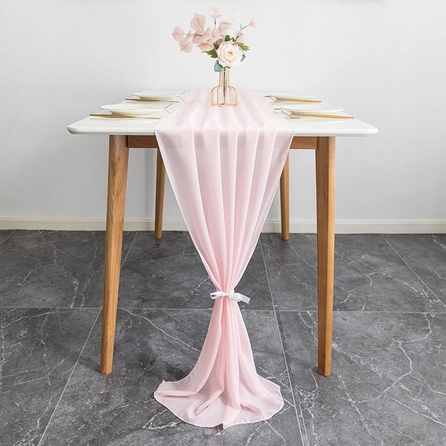 Table Runner Chiffon Table Runner 70cmx300cm Wedding Table Decoration Modern Communion Washable Transparent Chiffon Table Cloth Makeup Table Runner voor Bruiloft Party Bruidsdecoratie (Roze)