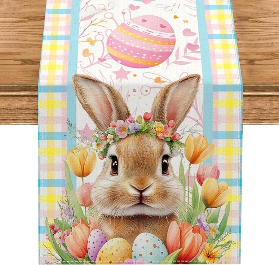 Table Runner Easter Eggs Flowers Linen Table Runner Modern Spring for Holiday Party Home Kitchen Coffee Table Decoration 33 x 180 cm