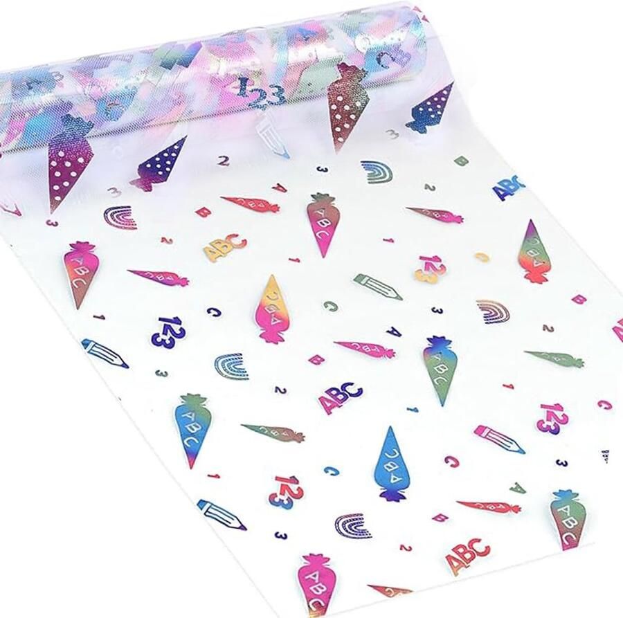 Table Runner for First Day of School Decoration School Introduction Table Decoration Table Decoration Table Runner First Day of School Table Runner with Sugar Bags 123 ABC Motif School 500 cm