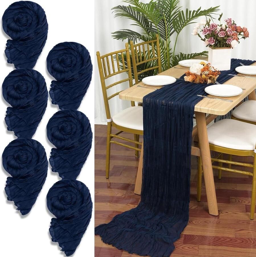 Table Runner Navy Blue 90 x 300 cm Dark Blue Rustic Mesh Boho Table Runner Wedding Table Decoration for Wedding Party Bridal Shower