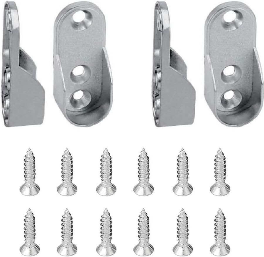 Tadipri Cabinet tube bearing OVA clothes rail holder metal 4 pieces cabinet tube holder wardrobe for oval rod steel nickel-plated wardrobe rail hanger for wall mounting