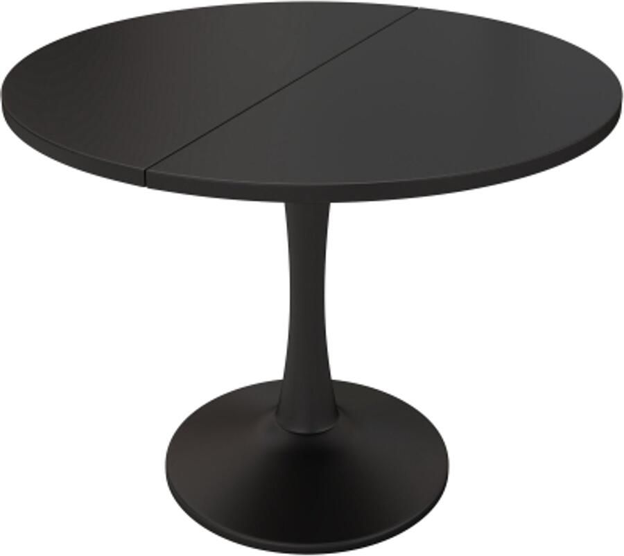 Tafel 100x100x75 cm Zwart MDF Ovaal Uitschuifbare Eettafel Modern Minimalistisch Koffie En Vrijetijdstafel