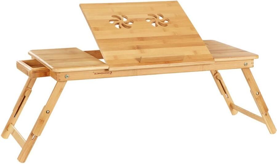 Tafel 72 x 35 x (21 29) cm naturel Opvouwbare tafel Computertafel Verstelbare hoogte nachttafel Met klein lade 5 kantelbare tafelbladen en ventilatieopeningen Stevig en duurzaam bamboe frame - Foto 2