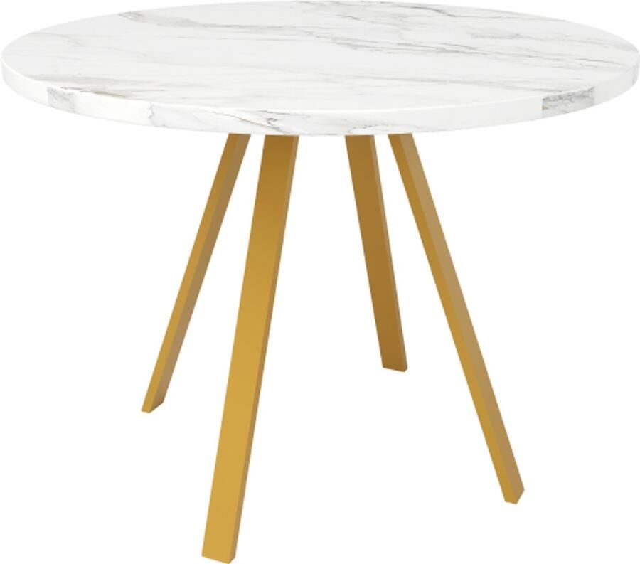 Tafel 80x80x75cm Ronde Eettafel Wit Marmer MDF Met Metalen Poten Goud Geschikt Voor Eetkamer En Woonkamer Voor 4 Personen