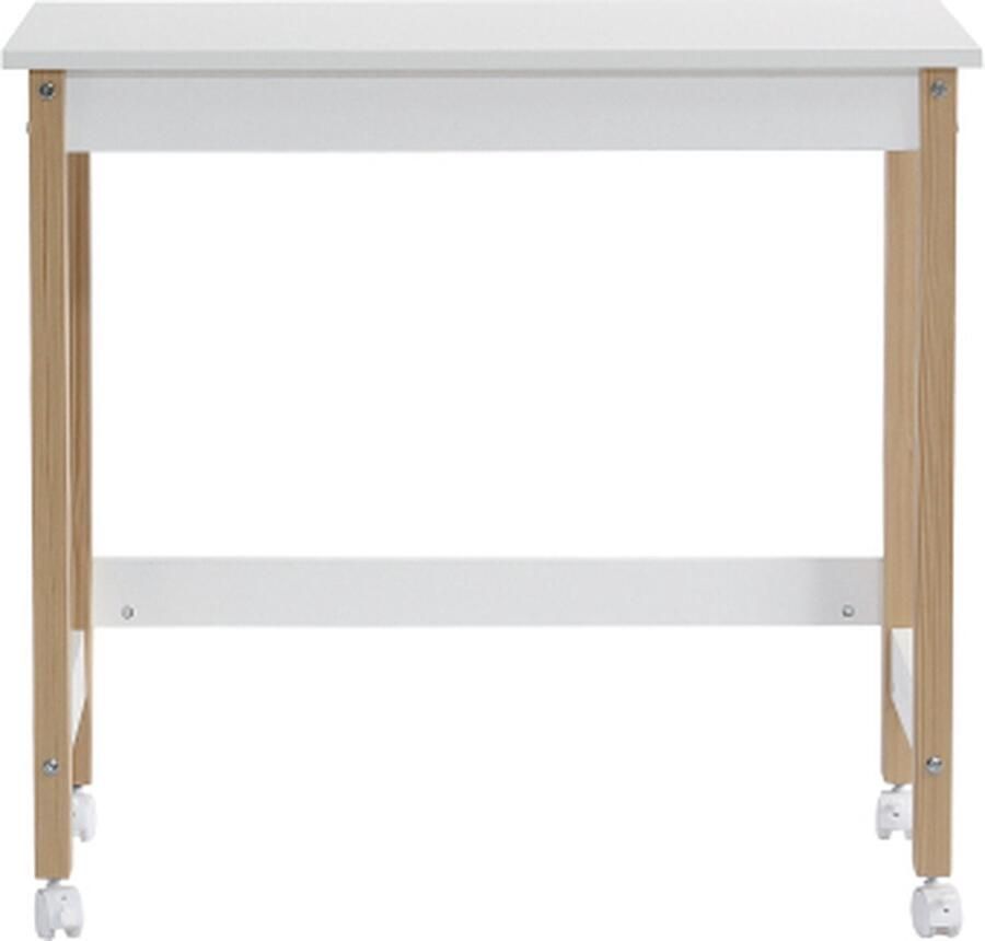 Zonder merk Gotagee Tafel Bureau Werktafel met Richtingswielen Grenen+MDF Wit+Natuur