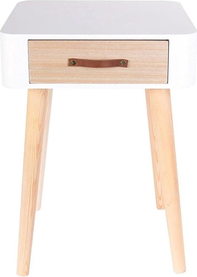 Tafel De Chevet 1 Tiroir Blanc Rustiek Houten Nachtkastje Slaapkamerdecoratie Nachtkastje - Foto 2