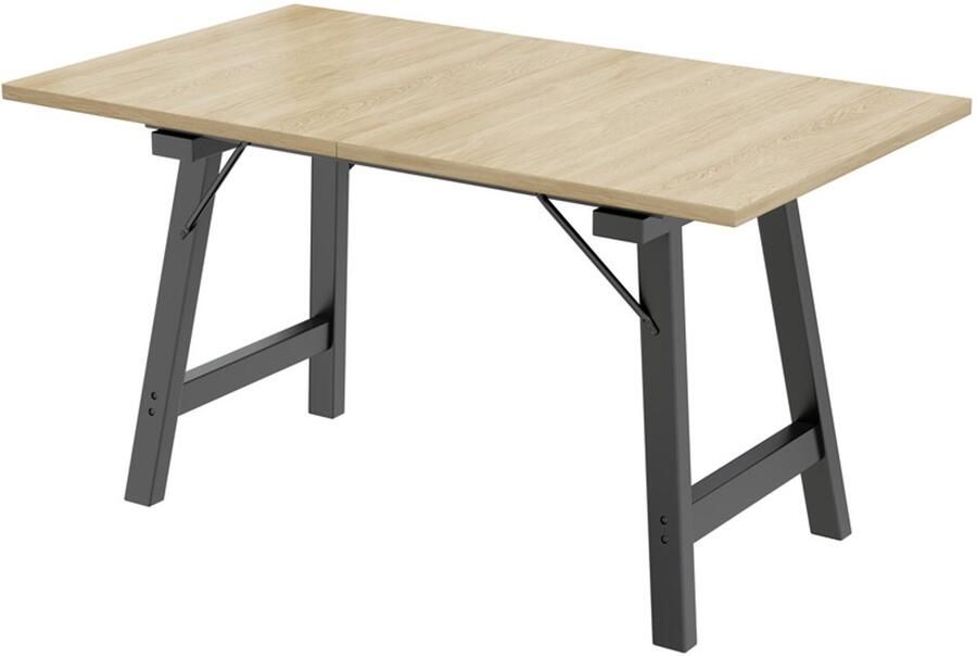 Tafel uitschuifbare tafel eettafel salontafel multifunctionele tafel met imitatiehouten tafelblad stevig metalen onderstel modern en eenvoudig design geschikt voor 4-6 personen 140 180x80x75 cm Houtkleur