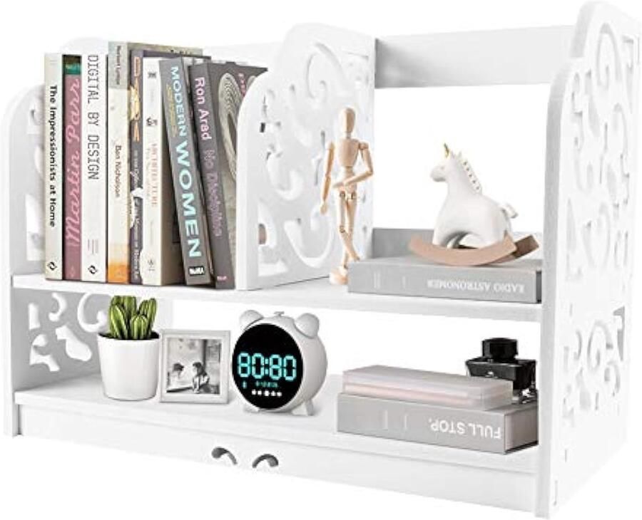 Tafelblad boekenkast houten bureau plank 2-laags kantoor boekenplank cd boekenkast display boekenkast plank thuiskantoor 30 * 21 * 40cm wit