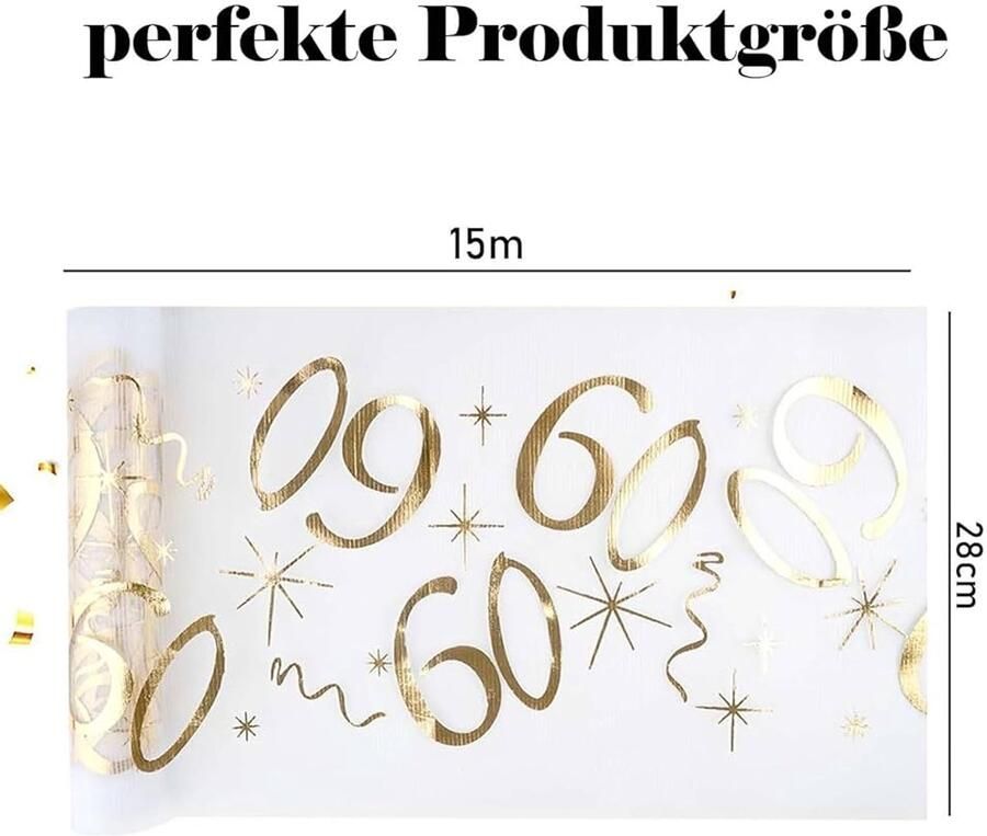 Tafeldecoratie 60ste verjaardag Goud Tafelloper voor feest