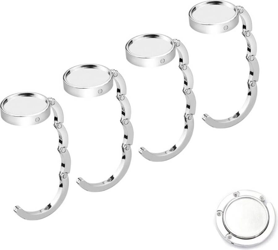 Tafelhandtashouder haken 4 stuks opvouwbare antislip zakhaken houder voor handtassen tafelblad tassenhouder set in zilver