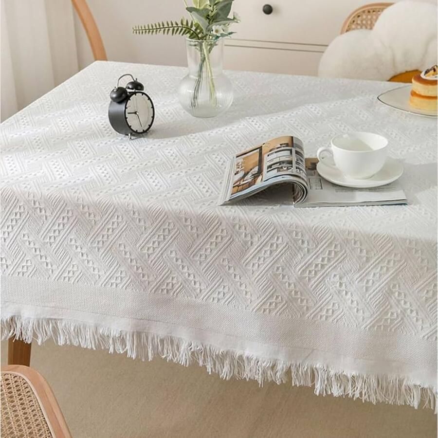Tafelkleden van katoen en linnen afwasbaar 1 stuk wit C 90 x 150 cm