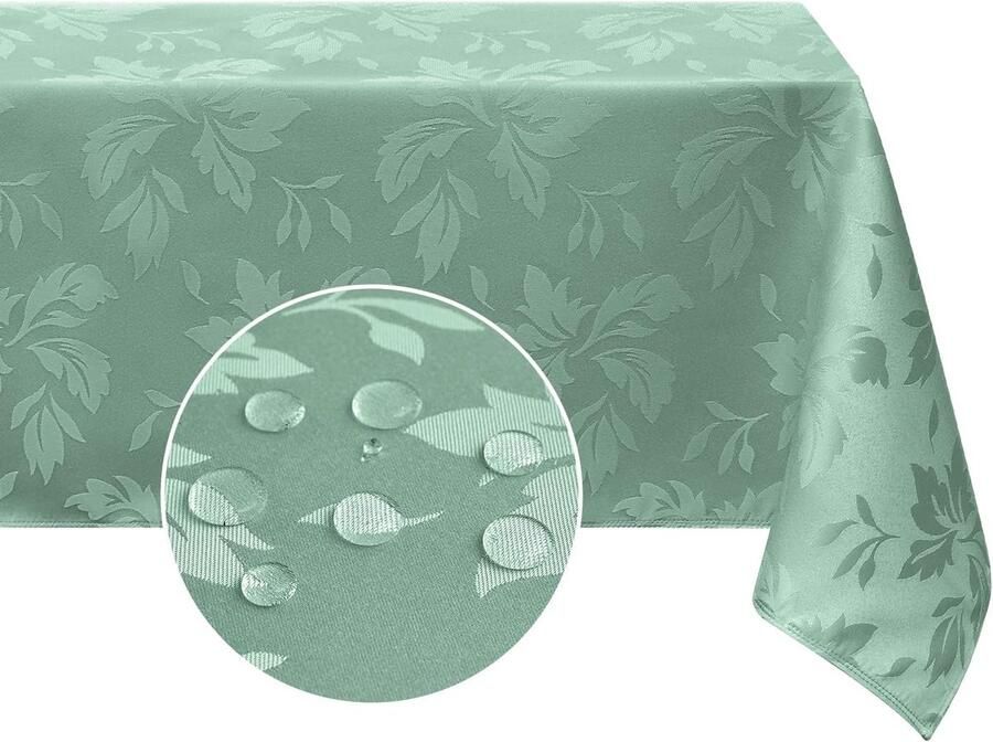 Tafelkleed afwasbaar mintgroen luxe bladeren 1 stuk 100 x 140 cm