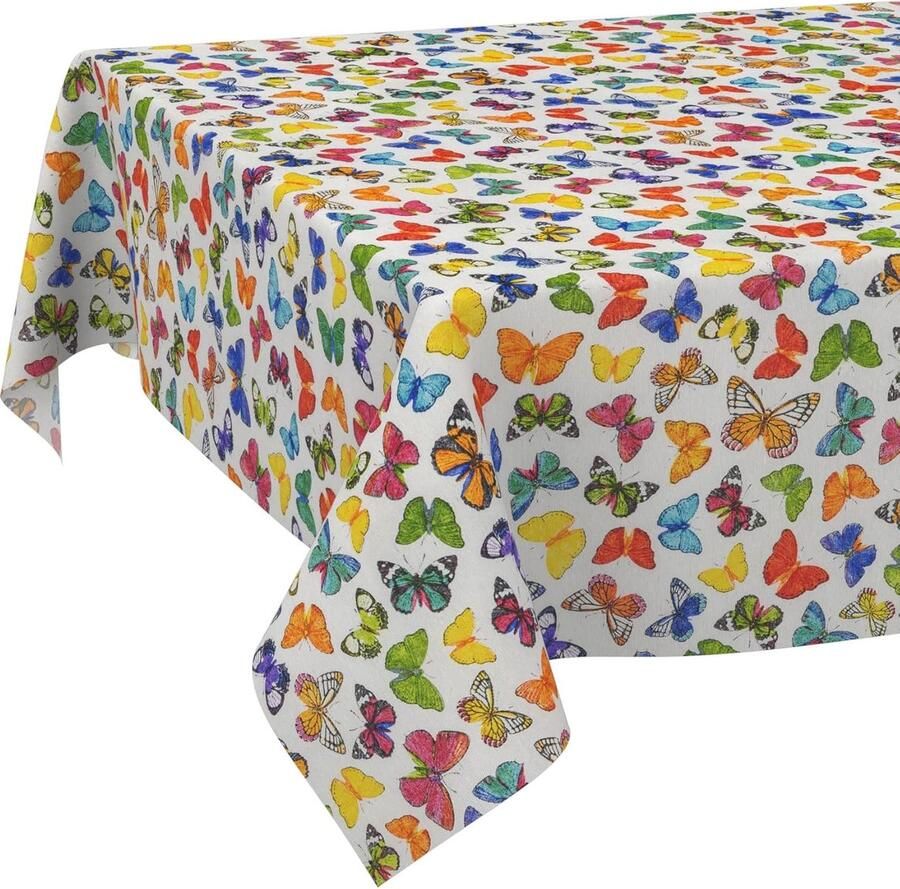 Tafelkleed Afwasbaar Tafellinnen Rond 120 cm Katoen Polyester Kleurrijke Vlinders