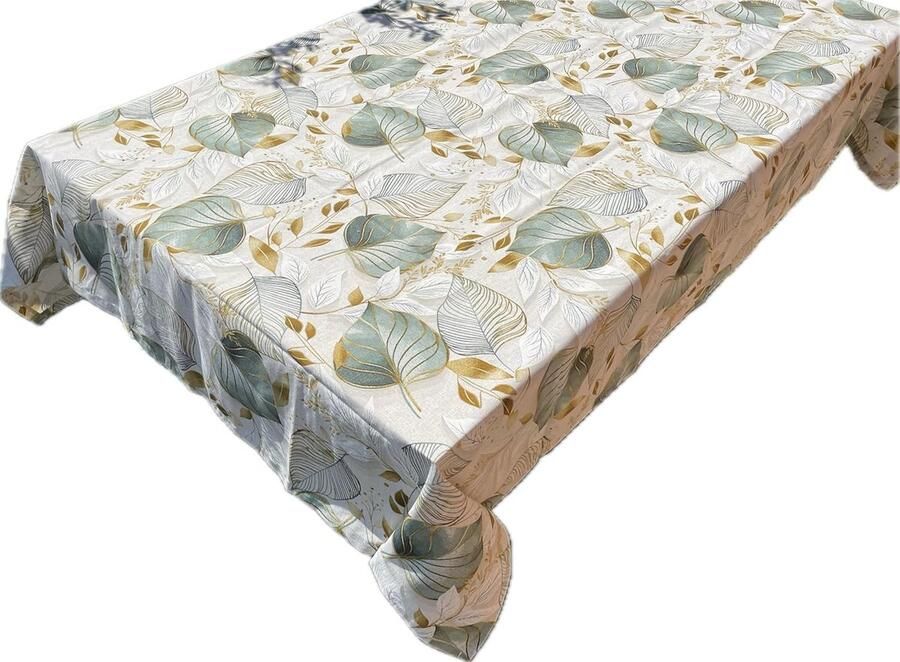 Tafelkleed bladeren modern elegant 1 stuk saliegroen en goud 130x240 cm