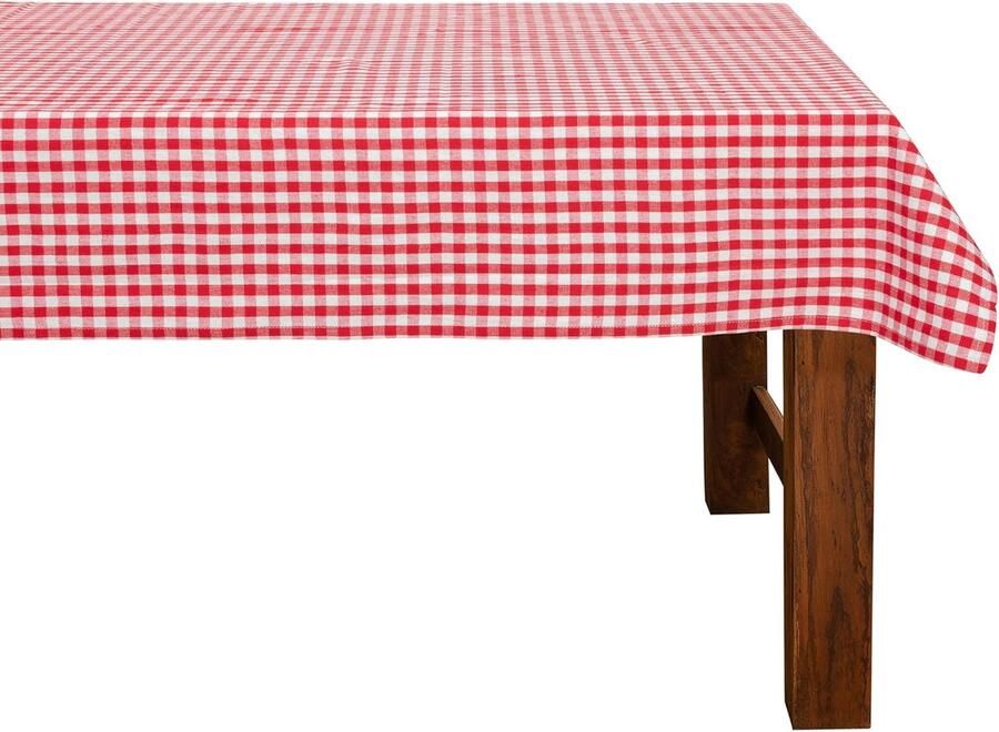Tafelkleed geruit 130 x 220 cm rood wit 100% katoen