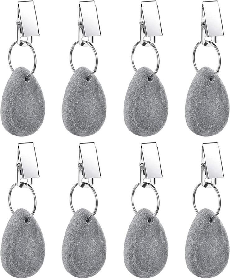 Tafelkleed Gewichten Hangers Tafelkleed Hanger Stenen Tafelkleed Gewichten met Metalen Clips voor Outdoor Party Picknick Tafeldecoratie (Grijs 8 Pack)