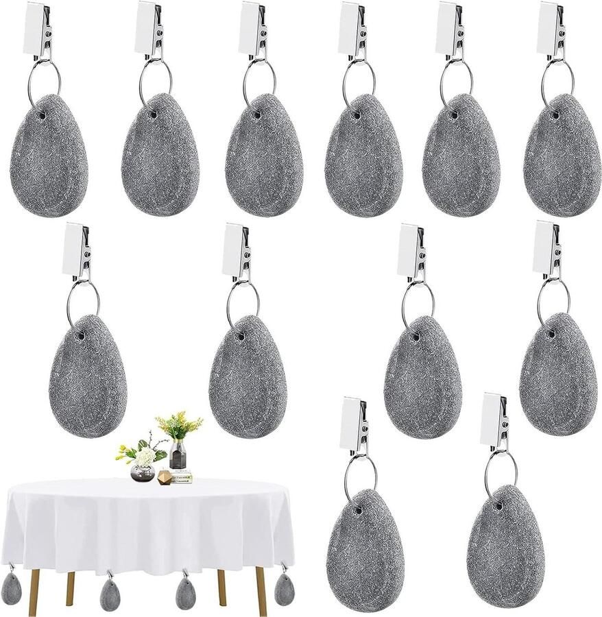 Tafelkleed Gewichten Natuursteen Grijs Set van 12 Buiten Gebruik Picknick Klemmen Tafelkleed Gewichten