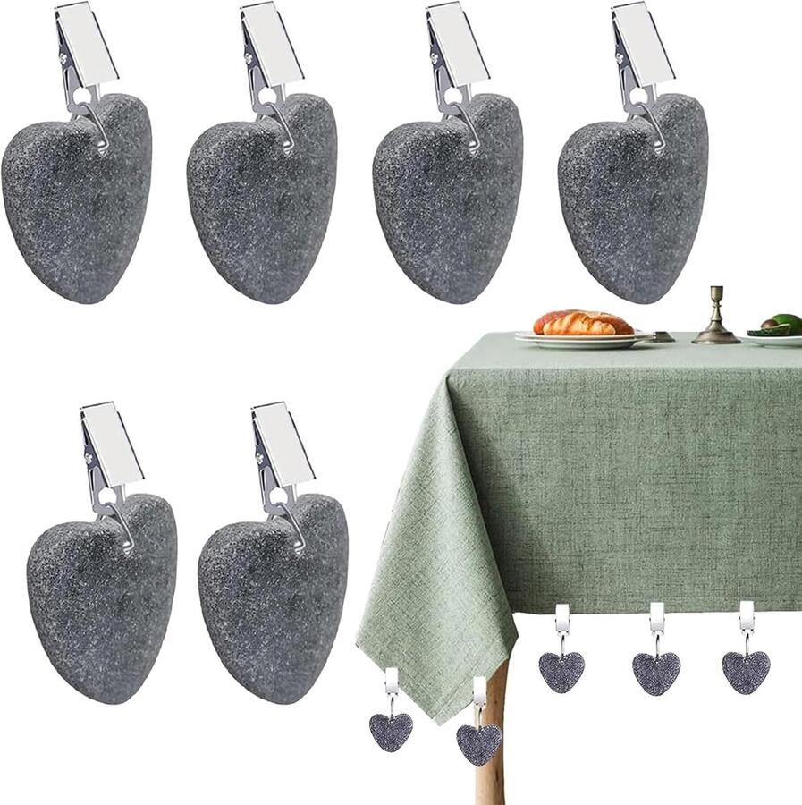 Tafelkleed Gewichten Set 6 Stuks Zware Marmeren Klemmen voor Buitengebruik Hartvormige Tafelkleed Hangers voor Tuin en Camping Grijze Weerbestendige Klemmen voor Gezinsgebruik