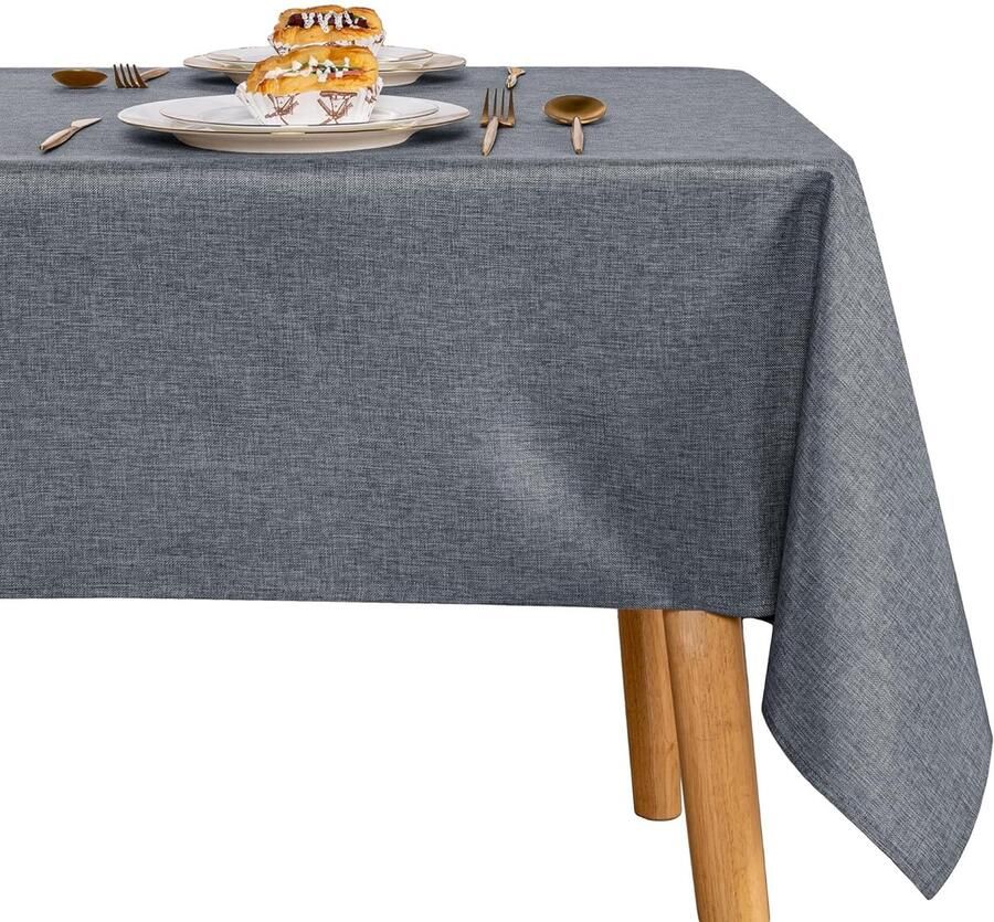Tafelkleed grijs linnenlook 1 stuk 160 x 320 cm polyester