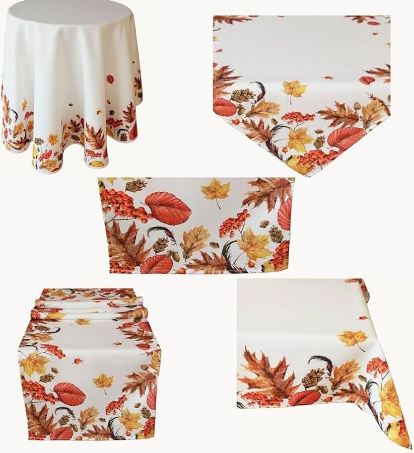 Tafelkleed herfst bladeren kleurrijk 1 stuk polyester 170 cm rond