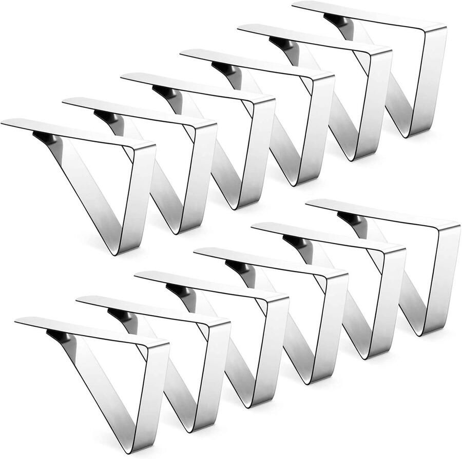 Tafelkleedklemmen Tafelklemmen Tafeltextiel Tafelkleed vastzetten Tafelzeilklemmen Klemmetjes Stevige Tafelklemmen voor Tafellaken Tafelkleed Gewichtjes Stevige klemmen Vastmaken van tafelkleed Antiwind RVS 12 stuks