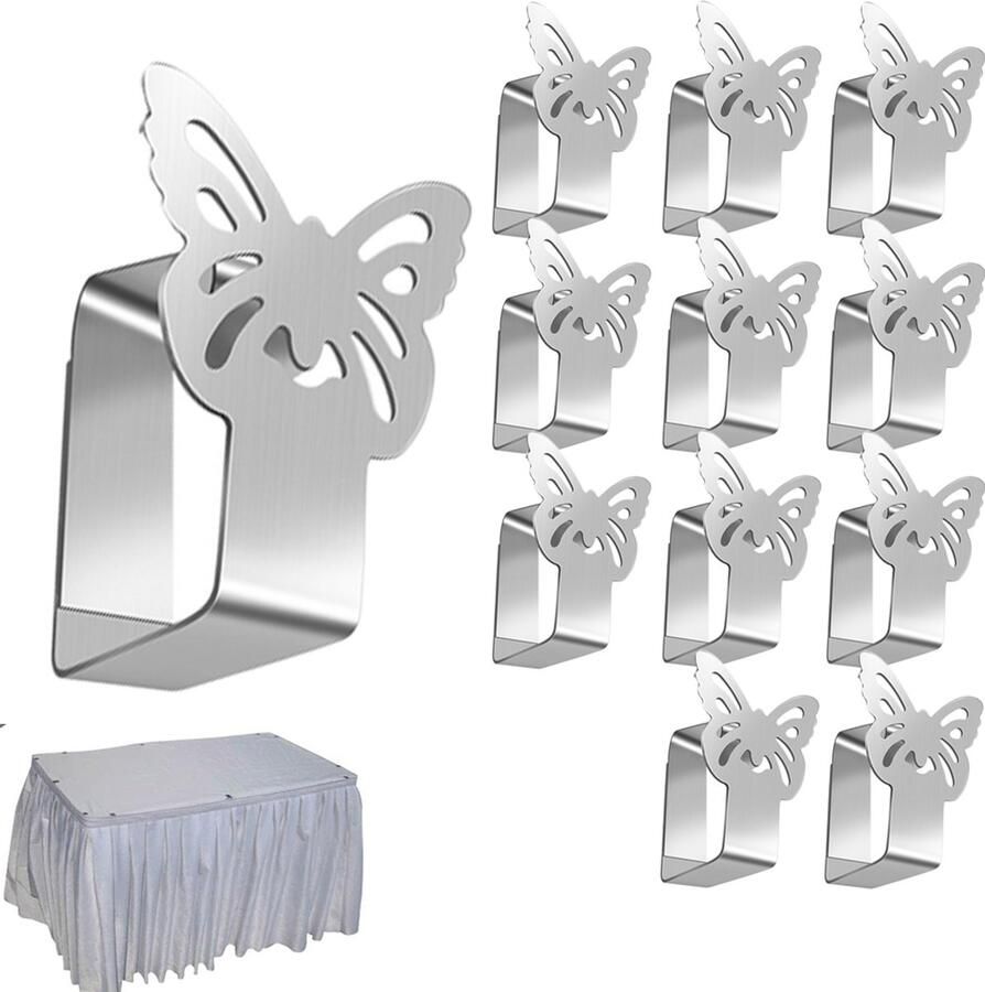 Tafelkleed Klemmen Rvs 12 Stuks Vlinder Tafelclips Voor Het Bevestigen Van Tafelkleden Tafelkleedklemmen Tafellakenklemmen Tafelzeilklemmen Tuinartikelen Tafelkleed Vastzetten Tafel Accessoires Klemmetjes Voor Buiten En Binnen
