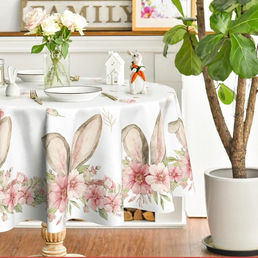 Tafelkleed met Hazenoren en Bladeren Seizoensgebonden Lente 120 cm rond