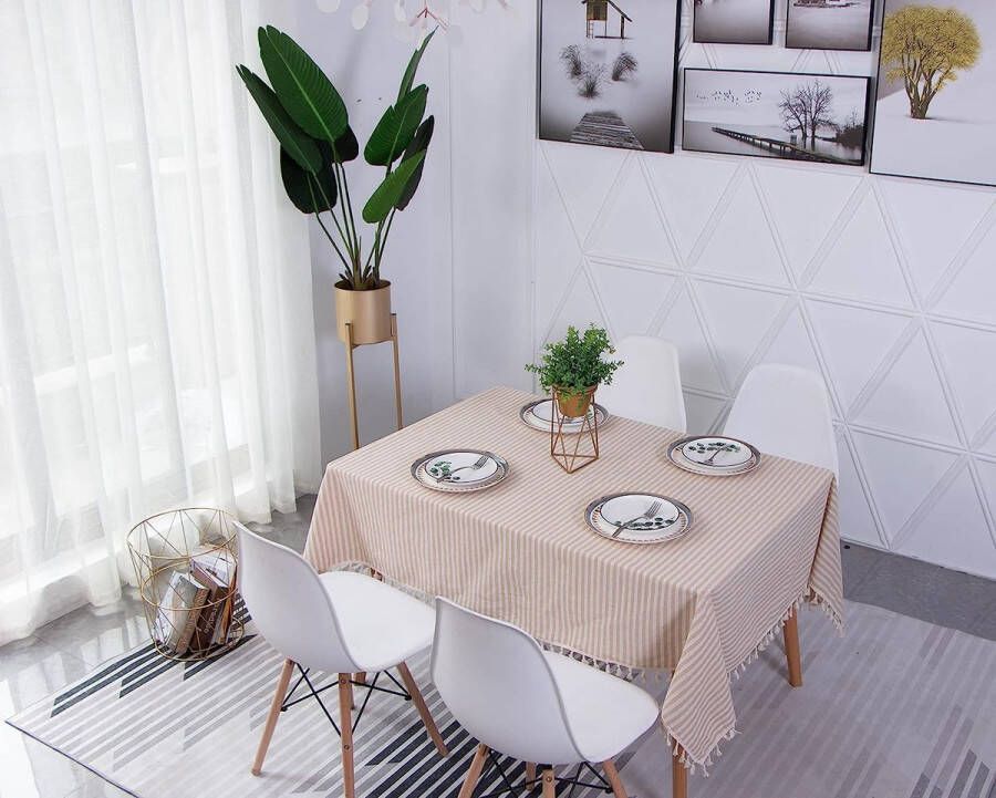 Tafelkleed rechthoekig linnenlook met kwastjes afwasbaar oliebestendig vlekbescherming tafelzeil onderhoudsvriendelijk voor binnen en buiten tuin eetkamer feest en feesten 120 x 160 cm