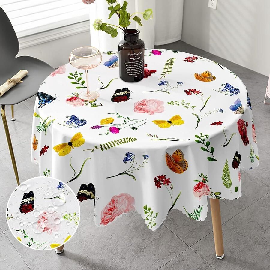 Tafelkleed rond bloemen landelijke stijl 150 cm