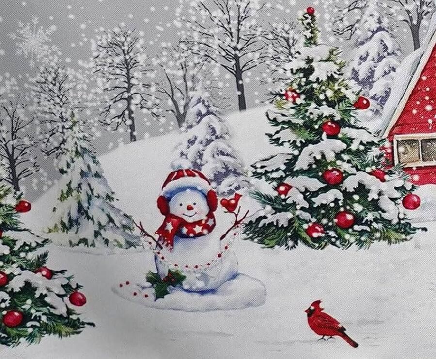 Tafelkleed rond sneeuwpop Kerstmis 150 cm polyester