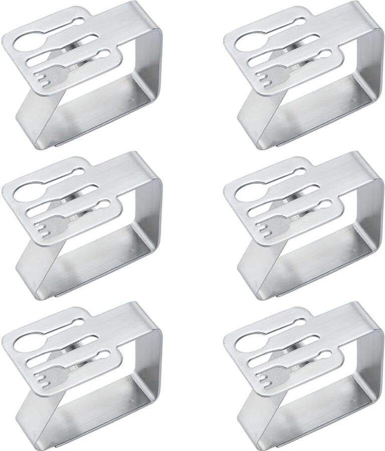 Tafelkleed vastzetten Tuinartikelen -voor tafels voor tafels 6x stuks -RVS metaal -Tafelklem Tafelkleedhouder -RVS metaal -Tafellakenklemmen- buiten