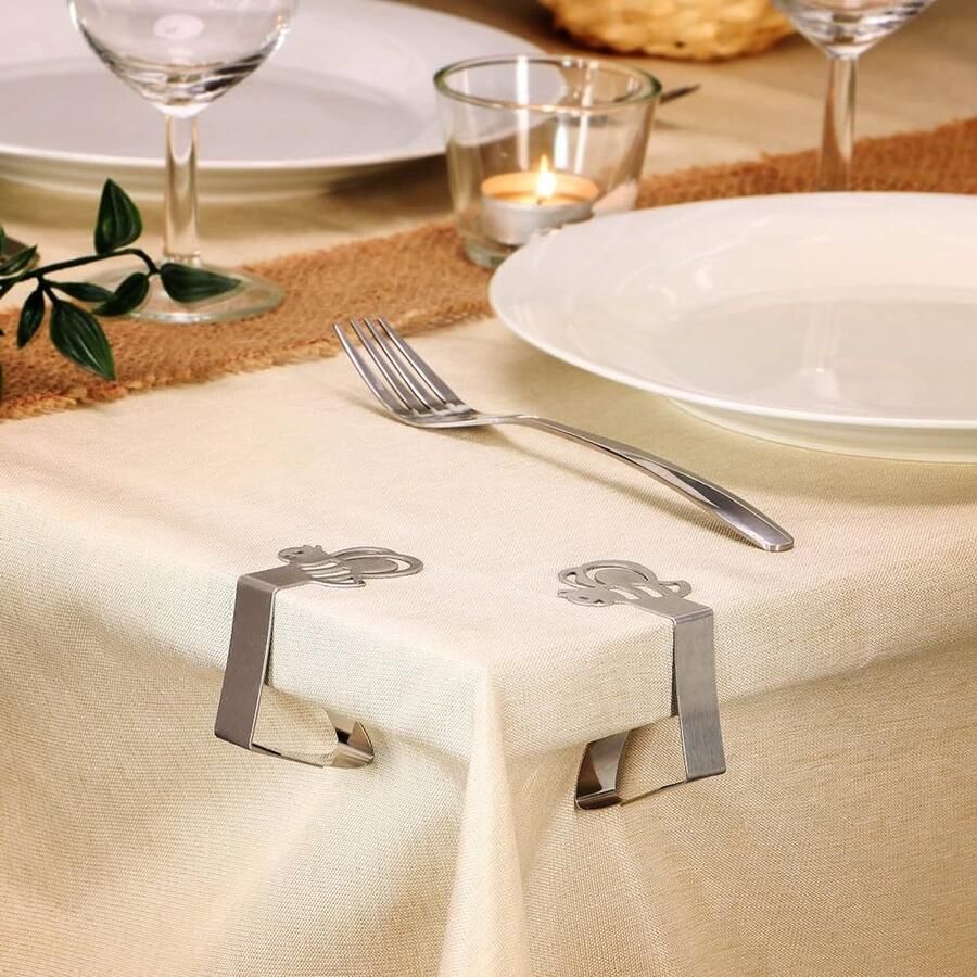 Tafelkleedclips roestvrij staal set van 8 voor binnen en buiten
