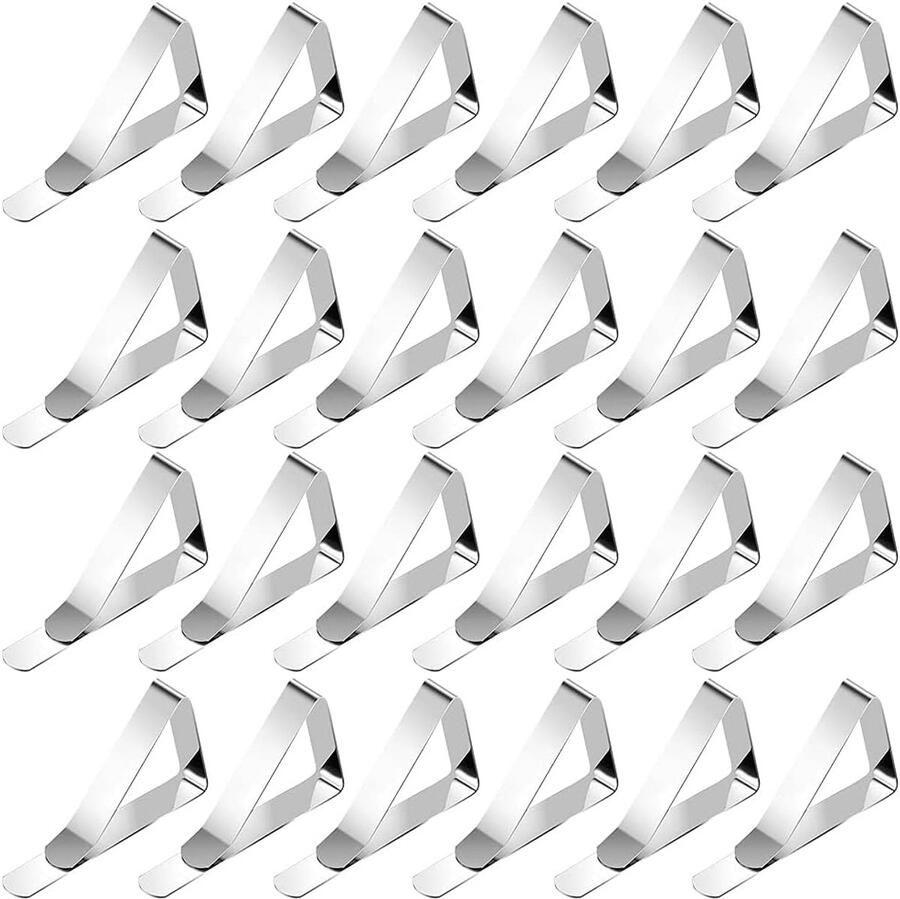 Tafelkleedclips set van 24 roestvrijstalen tafelklemmen voor buiten huis eetkamer picknick feest en bruiloft (driehoek)