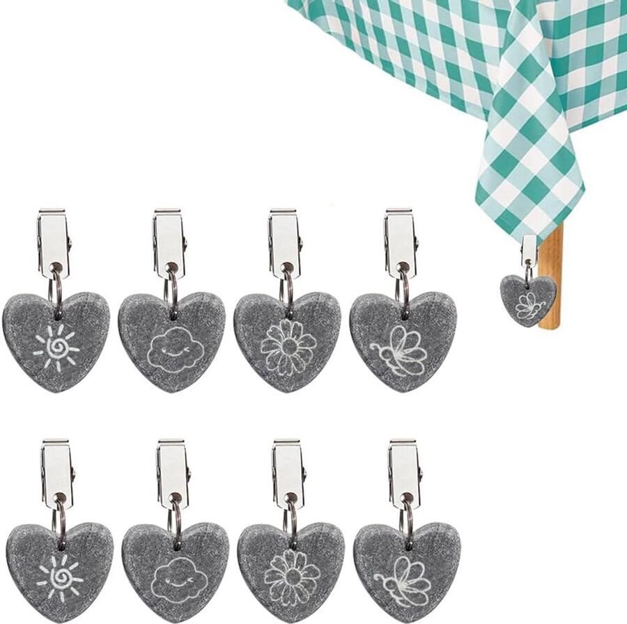 Tafelkleedgewicht met clip Natuursteen 8 stuks Hartvormig