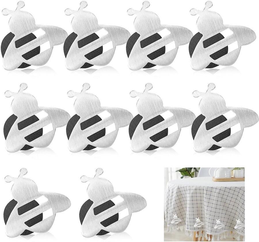 Tafelkleedgewichten set van 10 bijenpatroon roestvrij staal 5 3 x 5 3 x 0 2 cm
