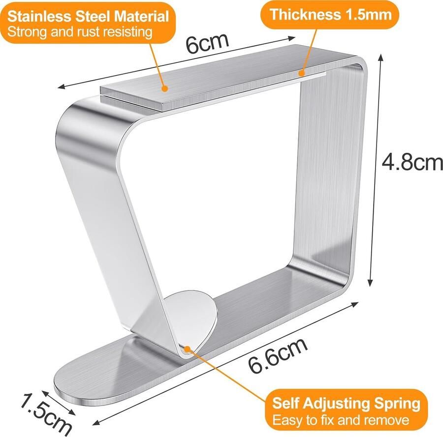 Tafelkleedhouders voor buiten tafelkleedhouders van roestvrij staal 5 x 6 cm verstelbare tafelkleedklemmen voor tuin keuken restaurant feest bruiloft 6 stuks