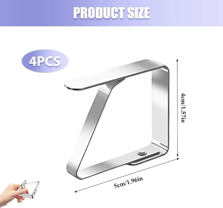 Tafelkleedklem Roestvrij staal Set van 4 5x4 cm