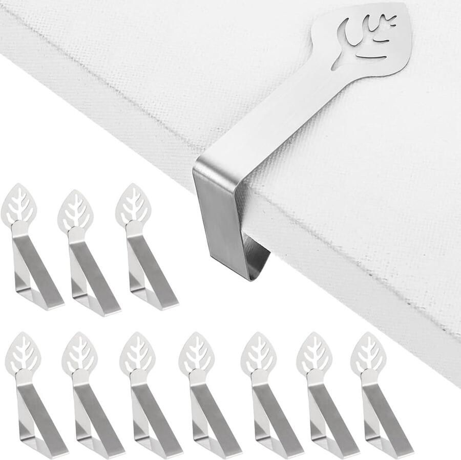 Tafelkleedklemmen –10 stuks Stevige Tafelklemmen voor Tafellaken Tafelkleed Gewichtjes –RVS- Tafelkleedklemmen Stevige klemmen voor tafelkleed Vastmaken van tafelkleed Antiwind Bladvorm zilver