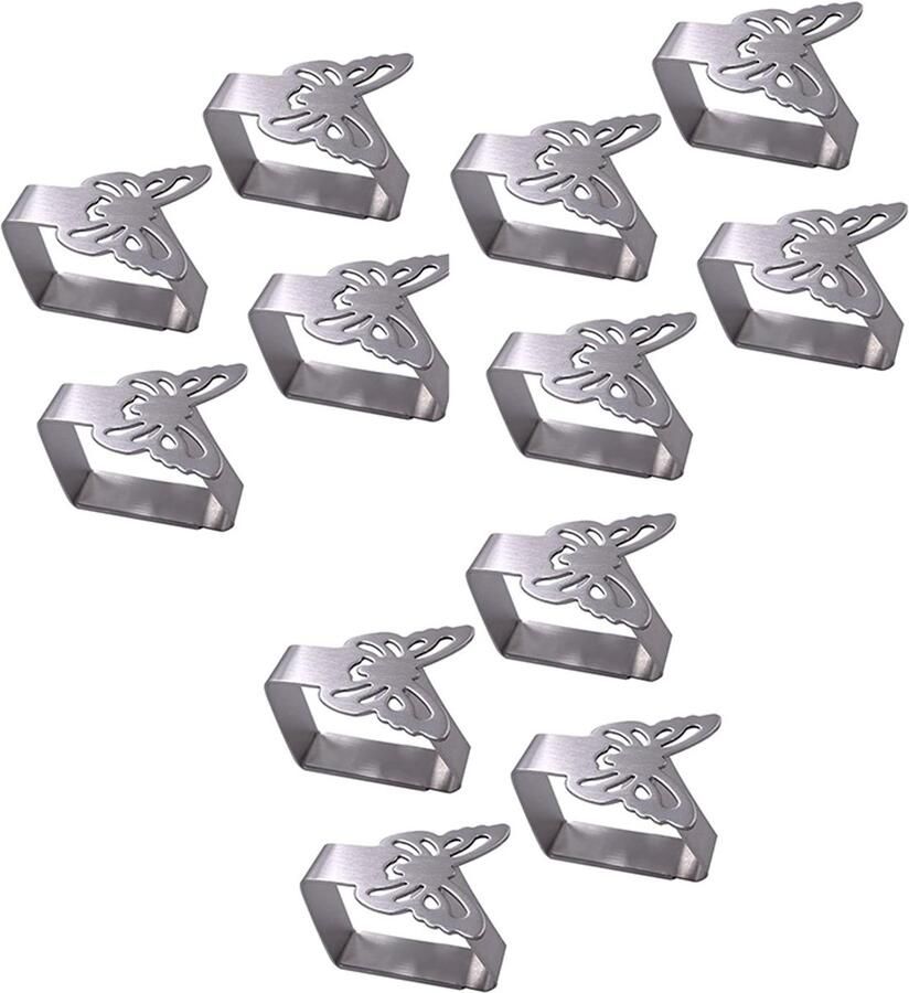 Tafelkleedklemmen 12 Stuks Afelkleedklemmen RVS Tafelaccessoires Klemmetjes Tuinartikelen Voor Buiten en Binnen 4.8*1.2*4.2cm Zilver
