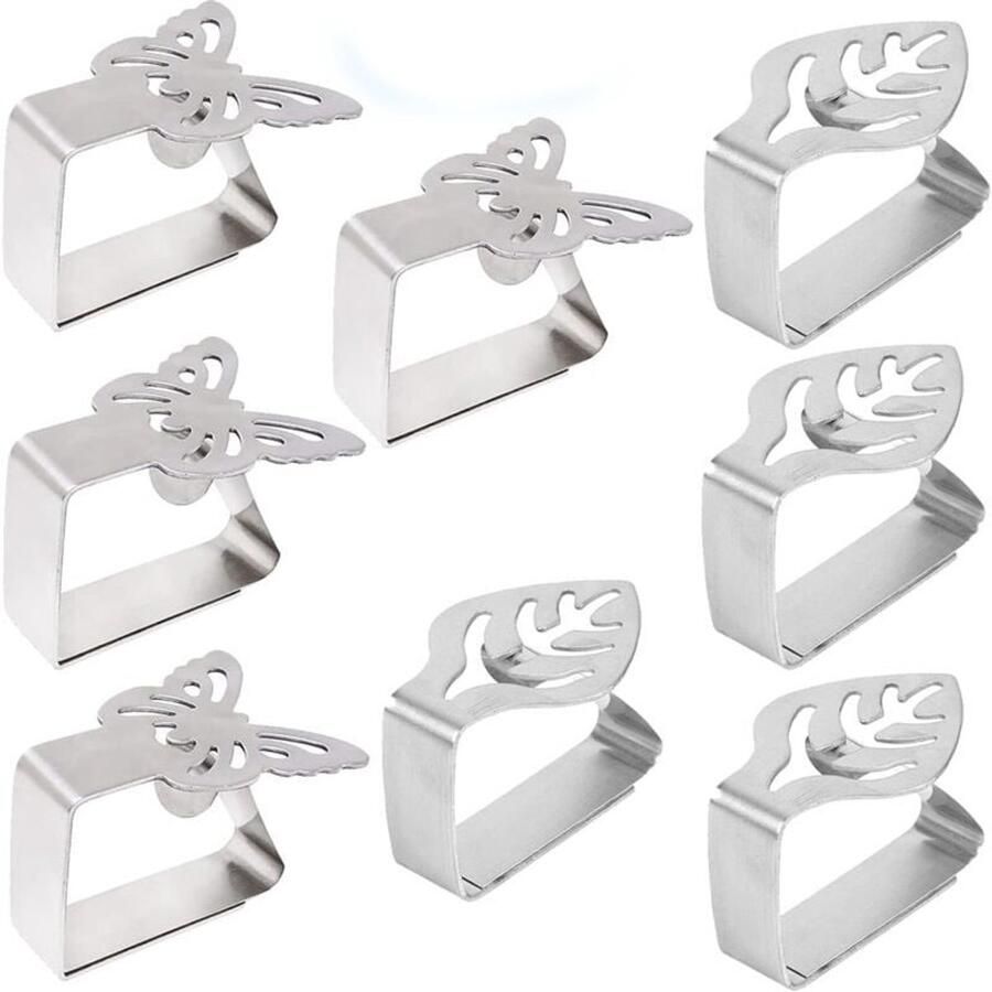 Tafelkleedklemmen 8 stuks Tafelzeilklemmen RVS Tuinartikelen Tafelkleed vastzetten Tafellaken houder Tafelclips voor het bevestigen van tafelkleden Tafel accessoires Voor buiten en binnen zilver