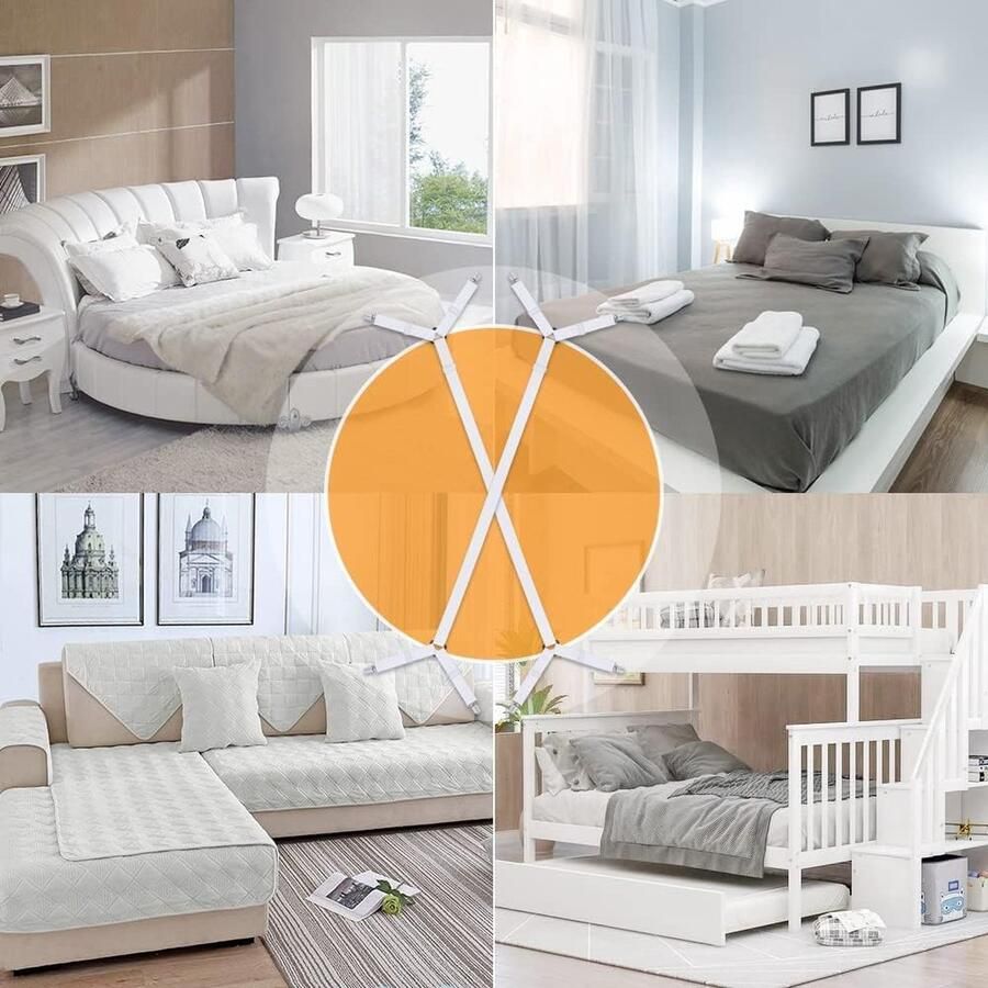 Bedlakenbevestigingsmiddelen 2 stuks verstelbare lange lakenhouderriemen Heavy Duty bedlaken clips grijpers bretels voor alle vierkante matrassen hoeslakens platte lakens wit