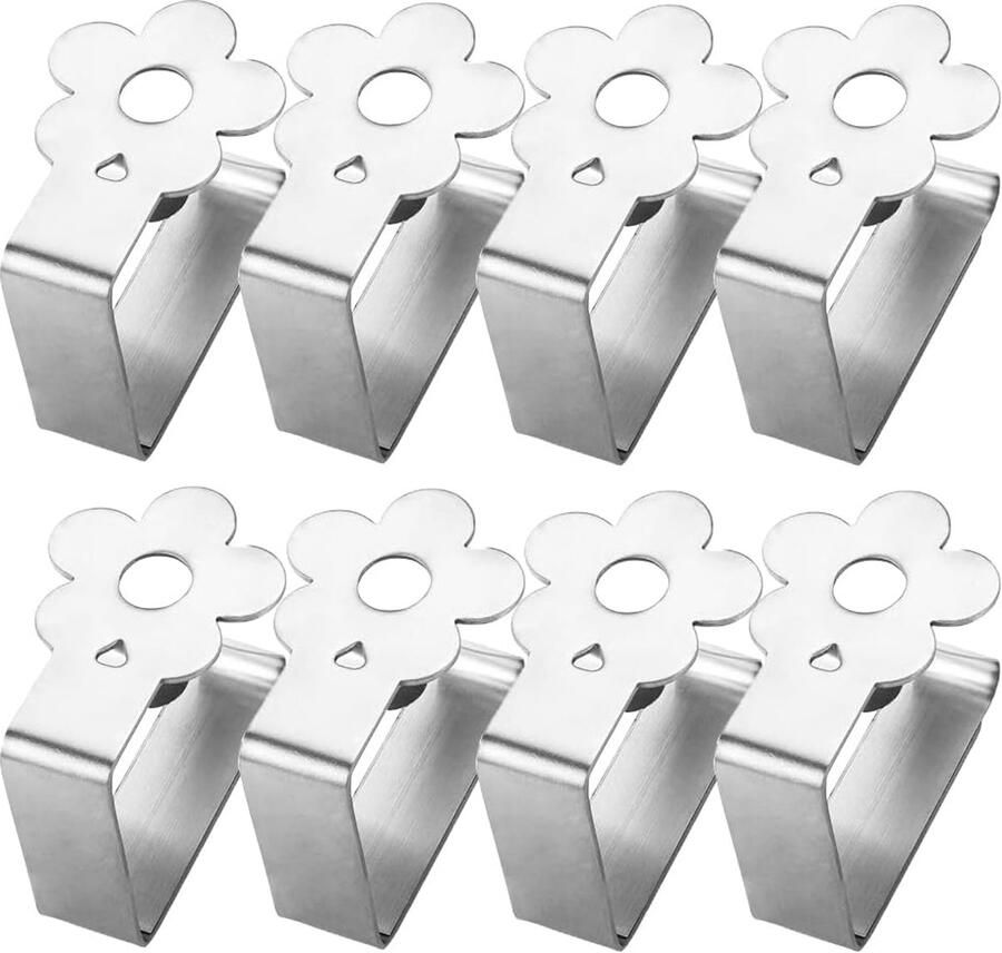 Tafelkleedklemmen met bloemmotieven set van 8 zilveren roestvrijstalen tafelkleedklemmen een tafelkleedklem van 2 tot 3 2 cm dik voor binnen en buiten