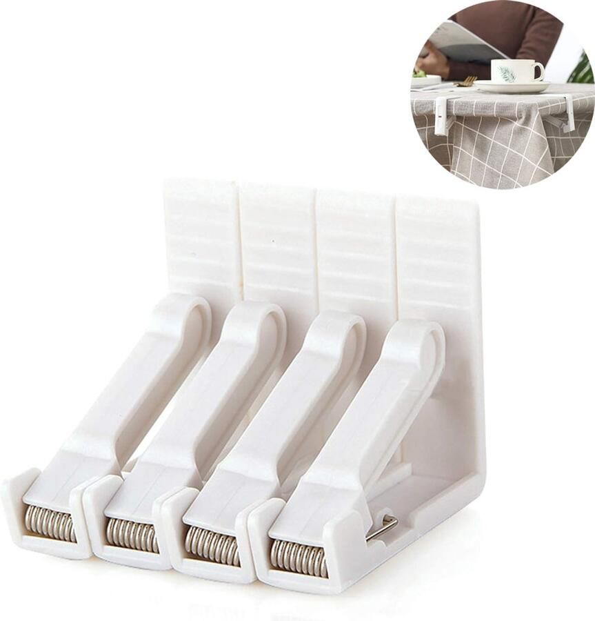 Tafelkleedklemmen Plastic tafelkleedklem Stevige Tafelklemmen voor Tafellaken Tafelkleed Gewichtjes Tafelkleedklemmen Stevige klemmen voor tafelkleed Vastmaken van tafelkleed Antiwind Wit 4 stuks