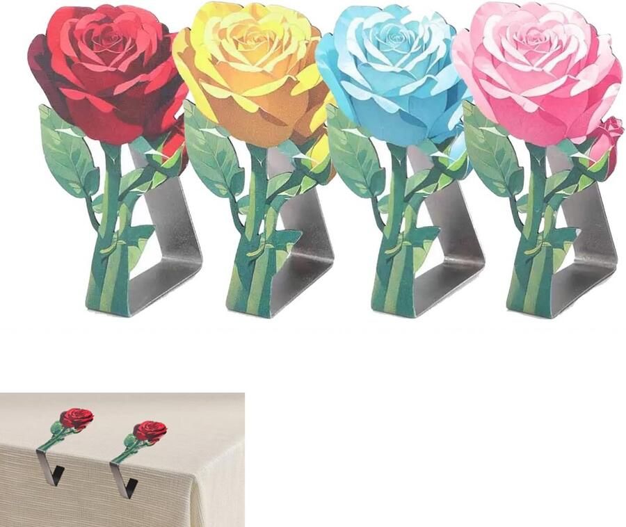 Tafelkleedklemmen rozentafelkleedklemmen picknicktafelkleedhouderclip stevige picknicktafelklemmen winddichte tafelkleedhouderklemmen Tafelkleedklemmen Tafelkleed vastzetten Bloem Tuinartikelen Tafelaccessoires 4-pack